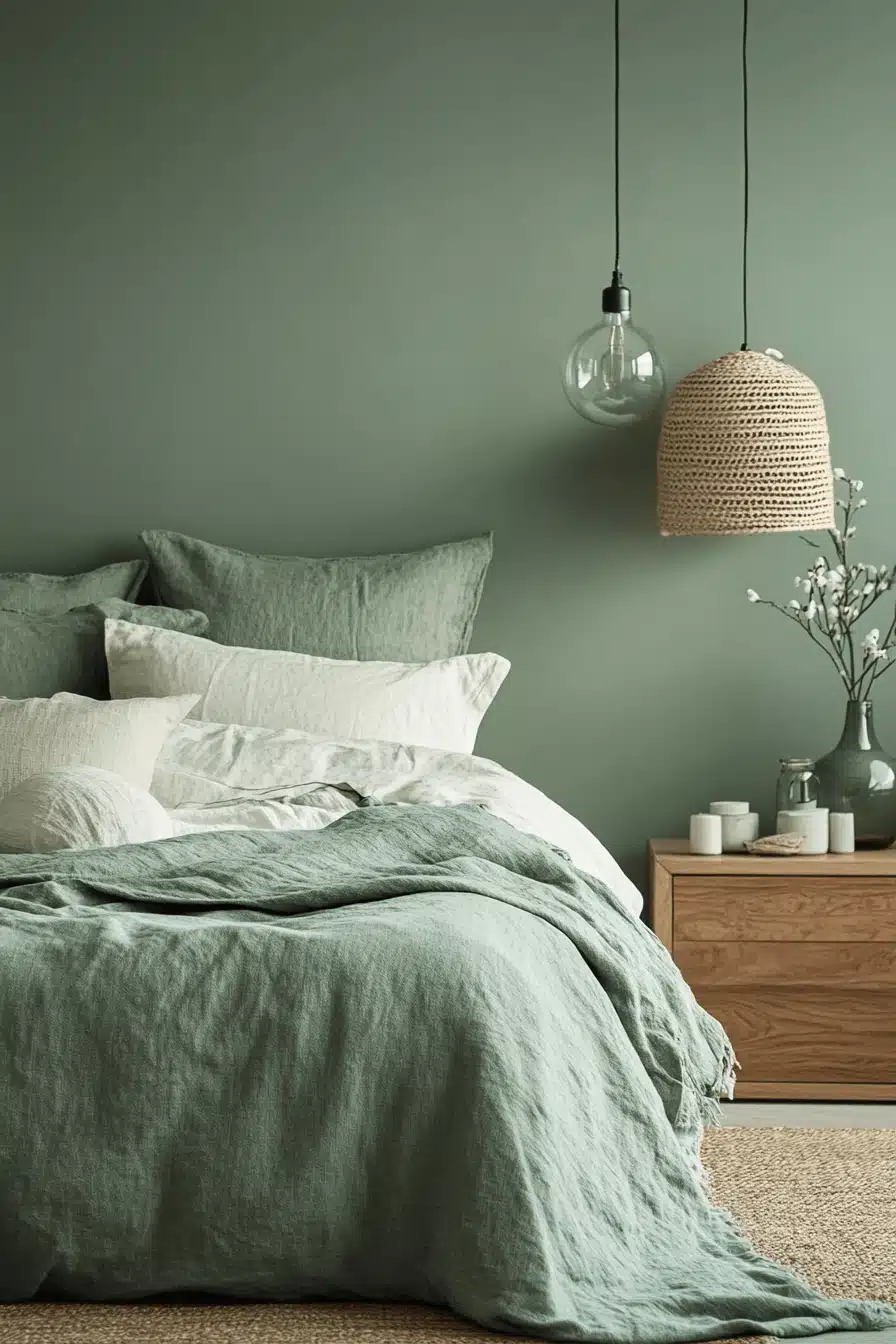 moody green bedroom