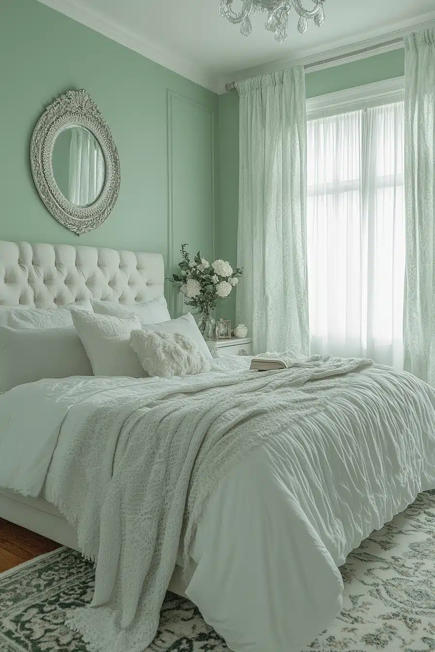 moody green bedroom