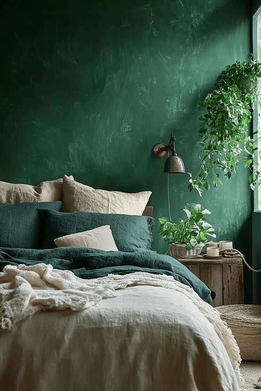 moody green bedroom