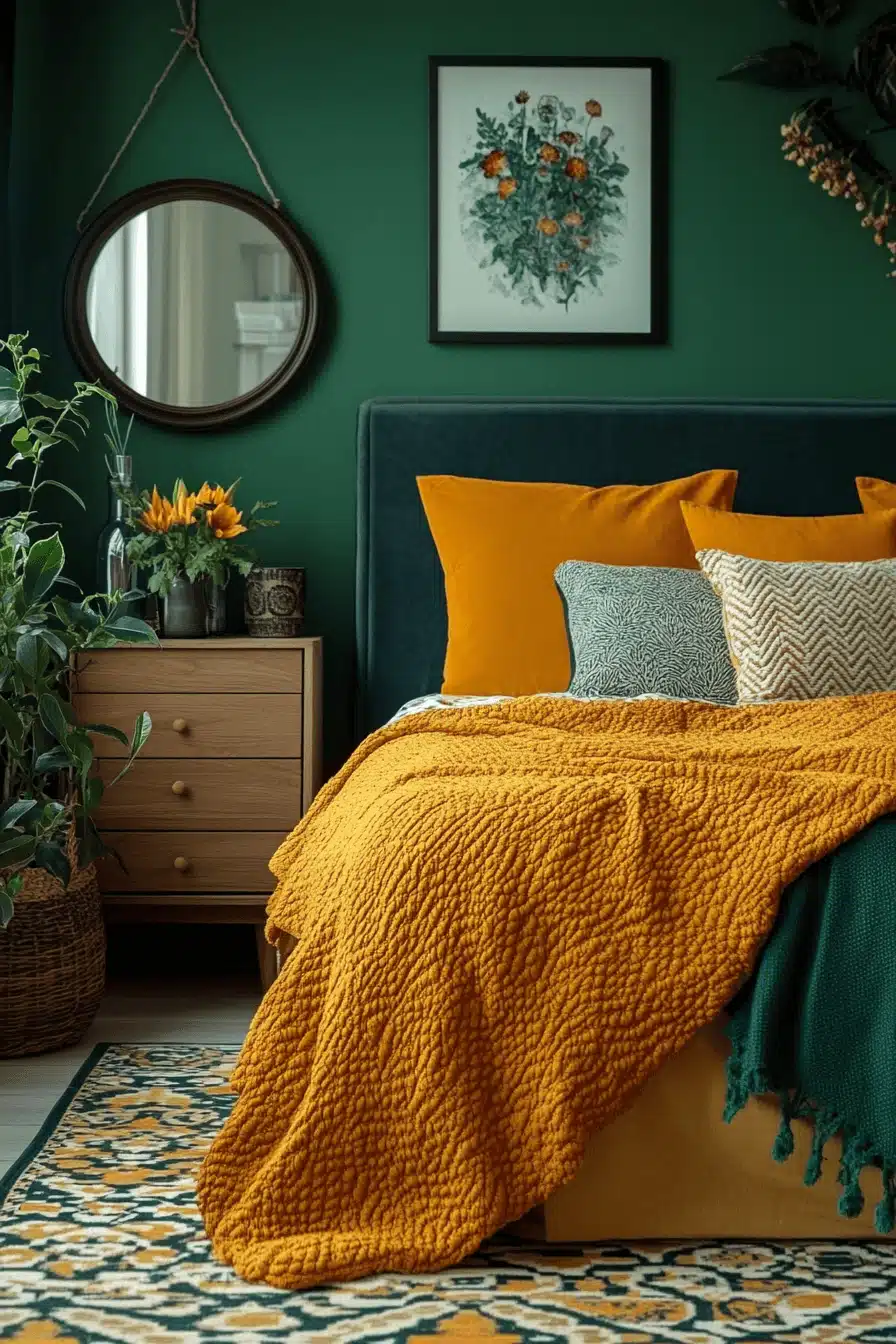 moody green bedroom