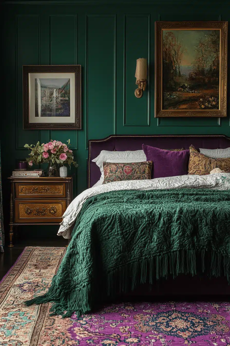 moody green bedroom