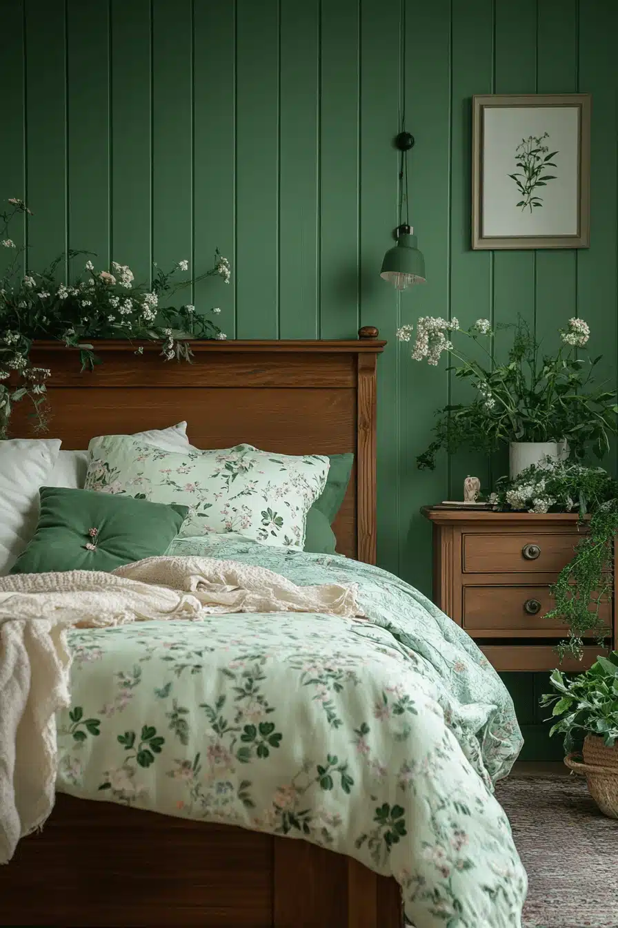 moody green bedroom
