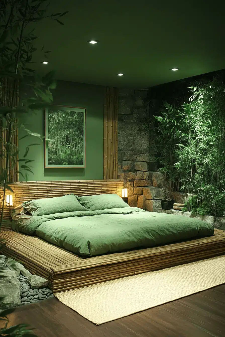 moody green bedroom