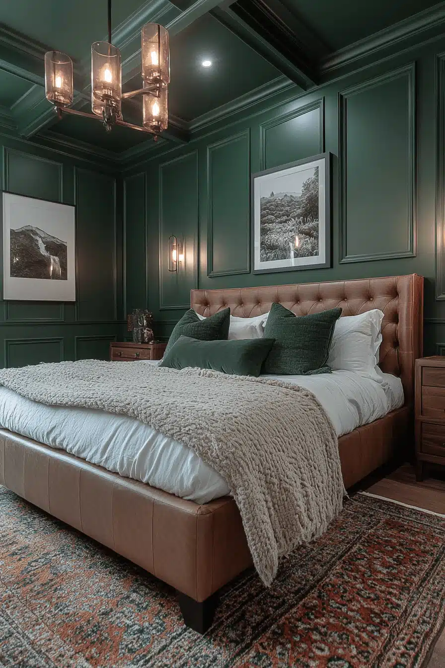 moody green bedroom