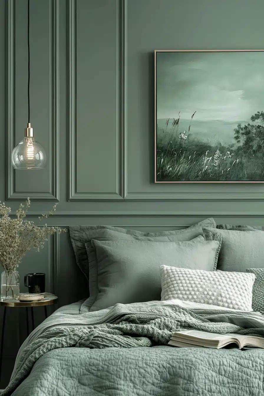 moody green bedroom