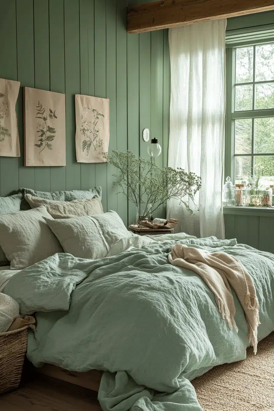 moody green bedroom