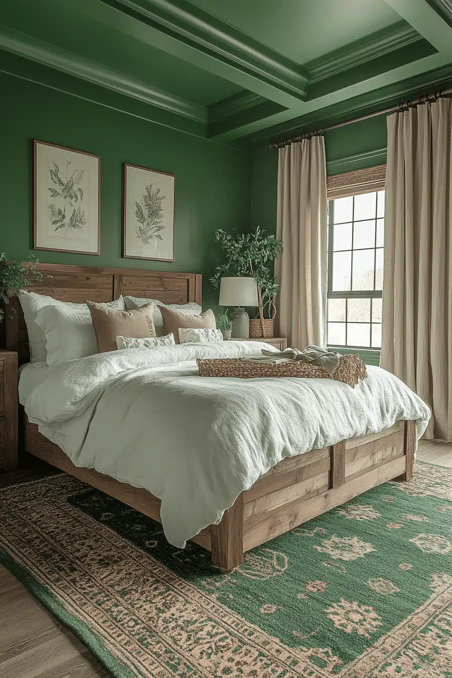 moody green bedroom