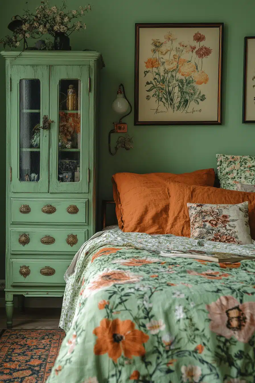 moody green bedroom