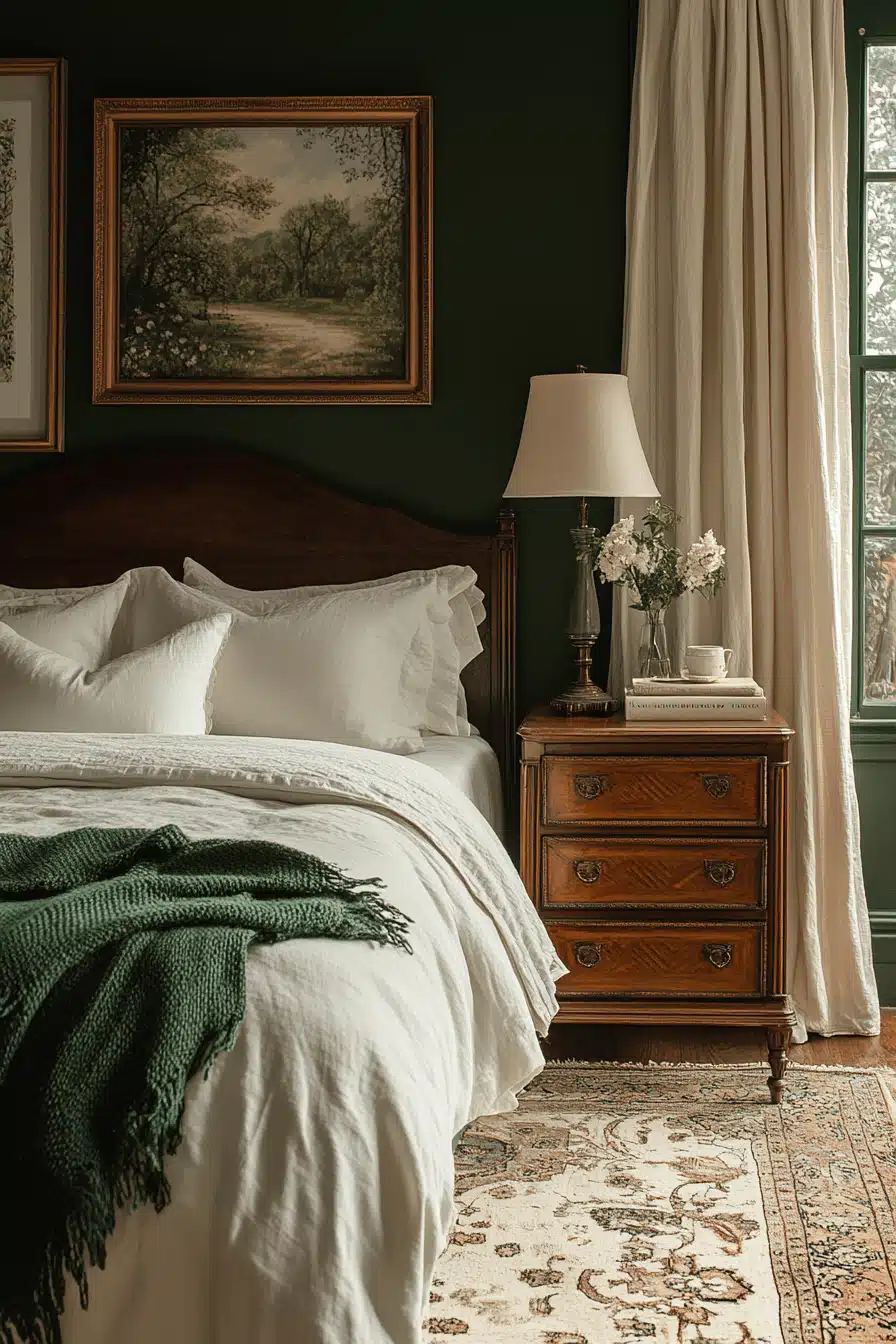 moody green bedroom