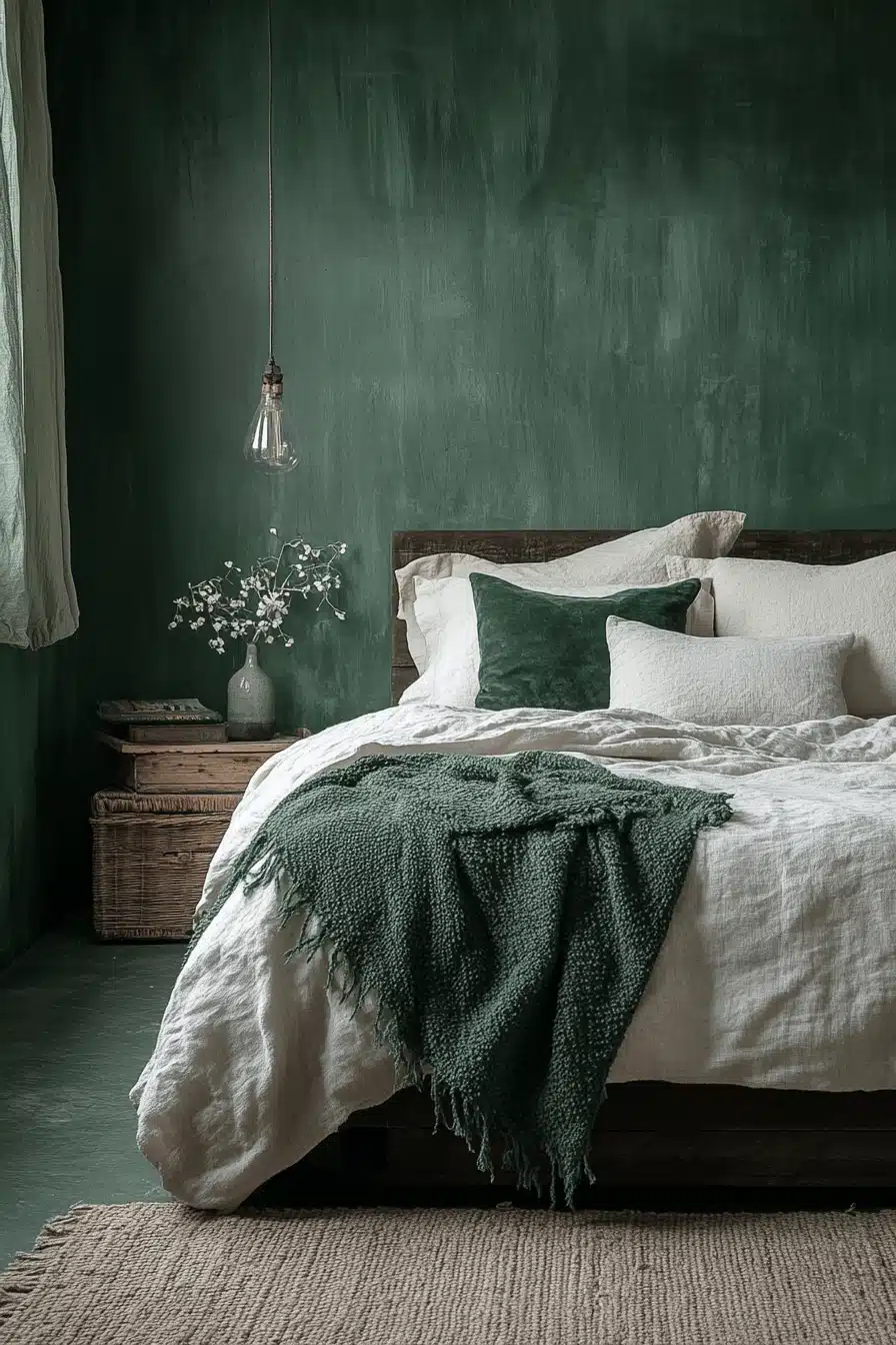 moody green bedroom