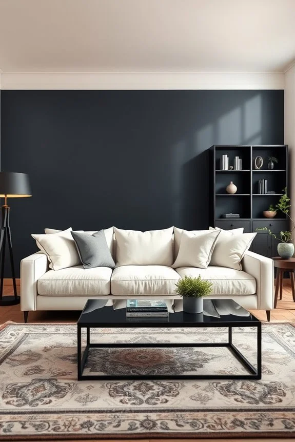 dark accent decor with cream sofa