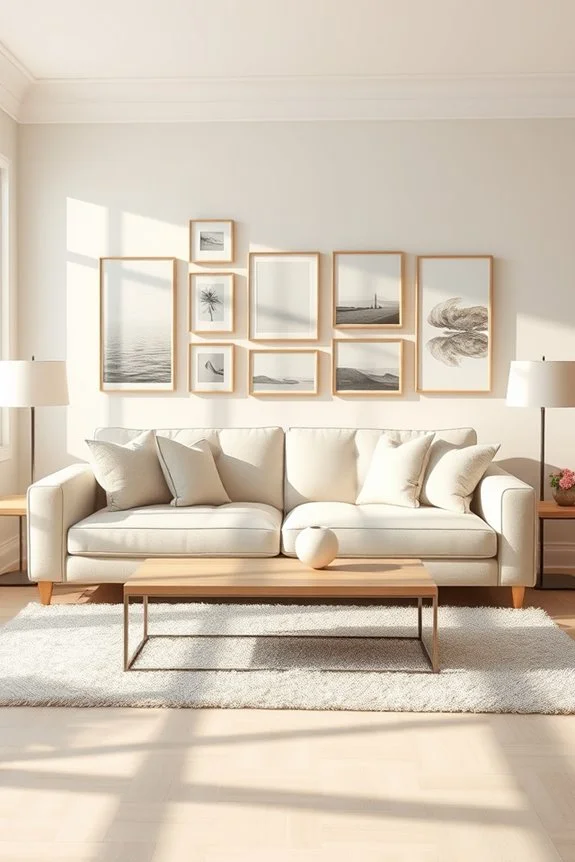 gallery wall with cream sofa