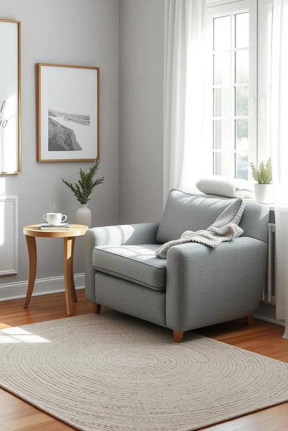cozy grey reading nook