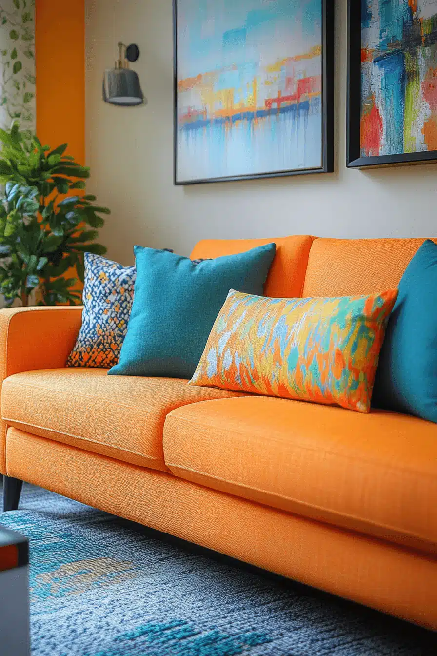 Colorful accent tiny condo design