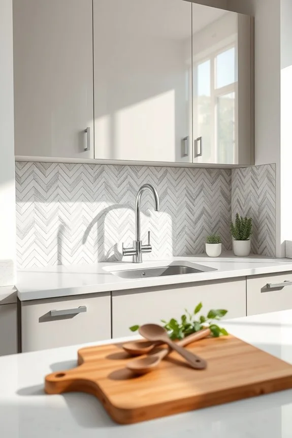 marble herringbone backsplash