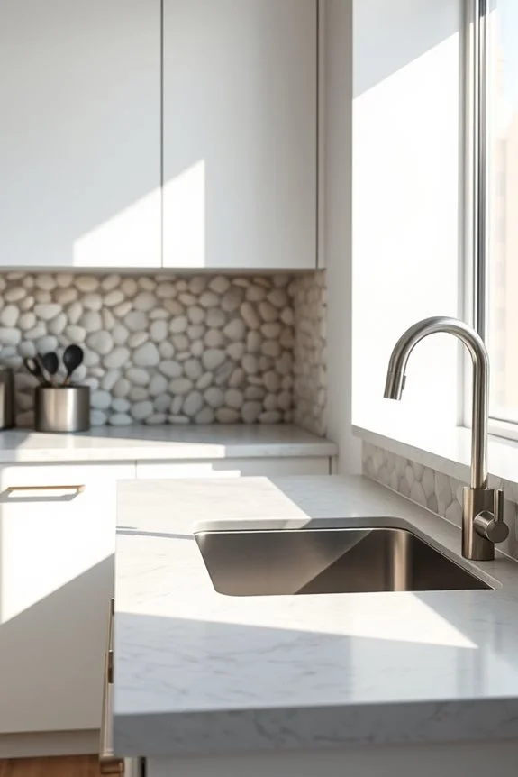 polished pebble backsplash