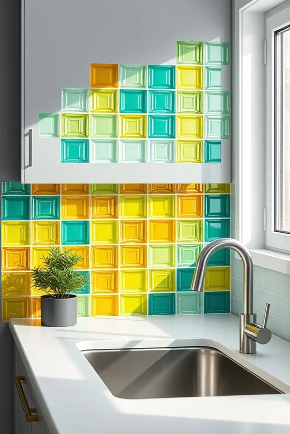 colorful glass block backsplash