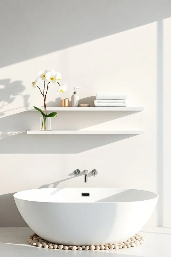 floating marble shelves in bathroom