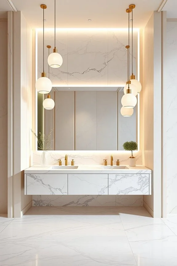 marble lighting fixtures in bathroom