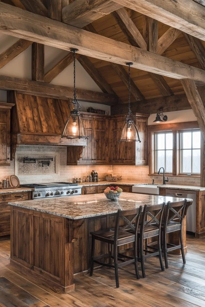 Wood Beam Elegance Barndominium Kitchen