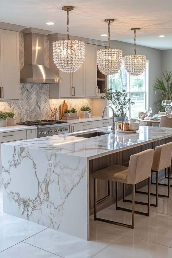 Luxe Marble Barndominium Kitchen