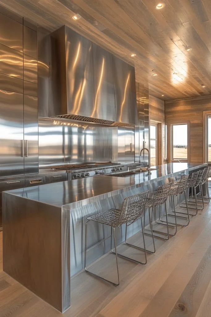 Sleek Steel Barndominium Kitchen