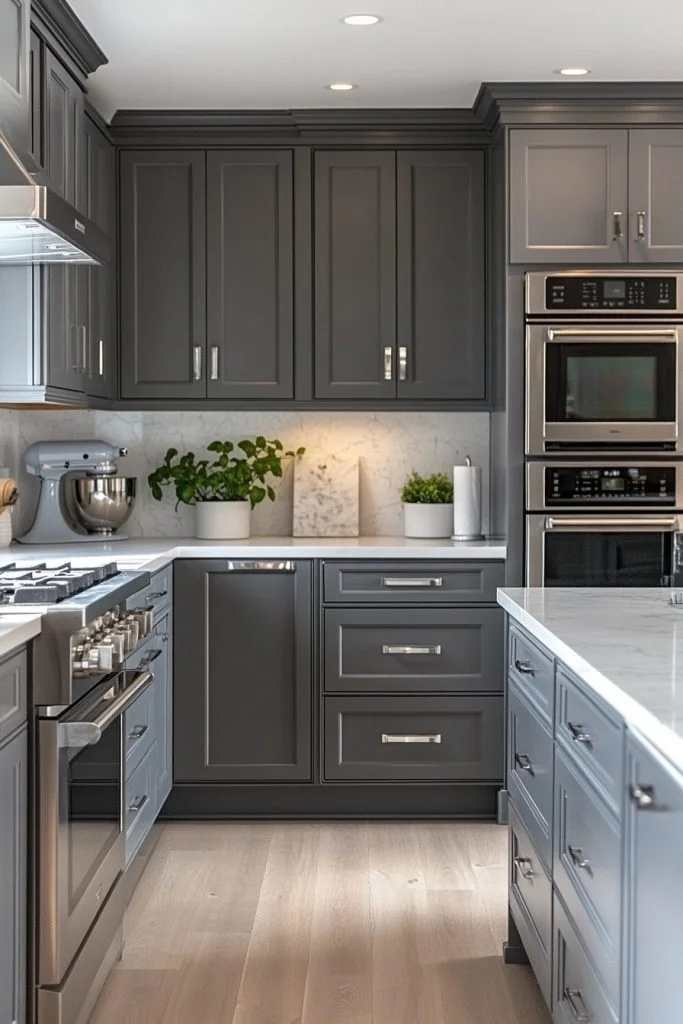 Minimalist Grey Barndominium Kitchen
