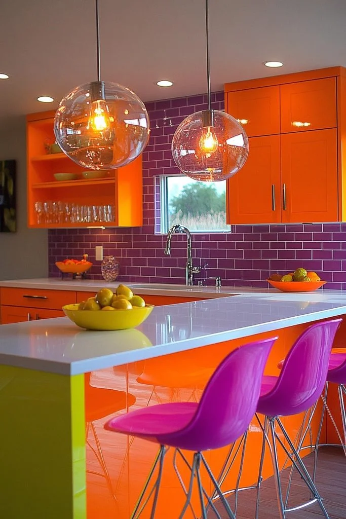 Bright Color Pop Barndominium Kitchen