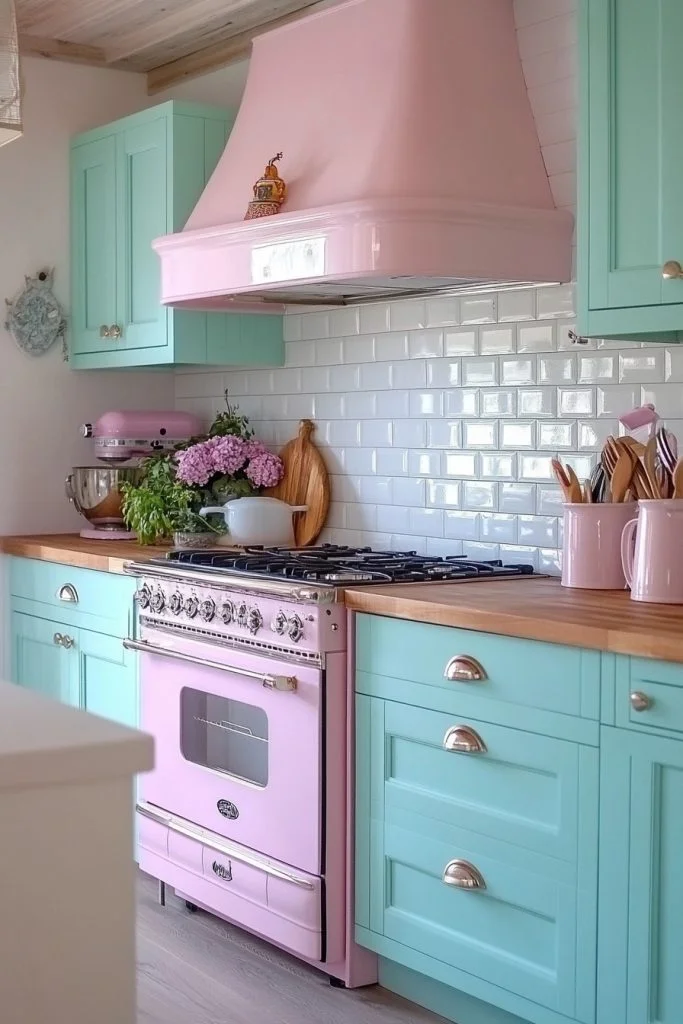 Soft Pastel Barndominium Kitchen