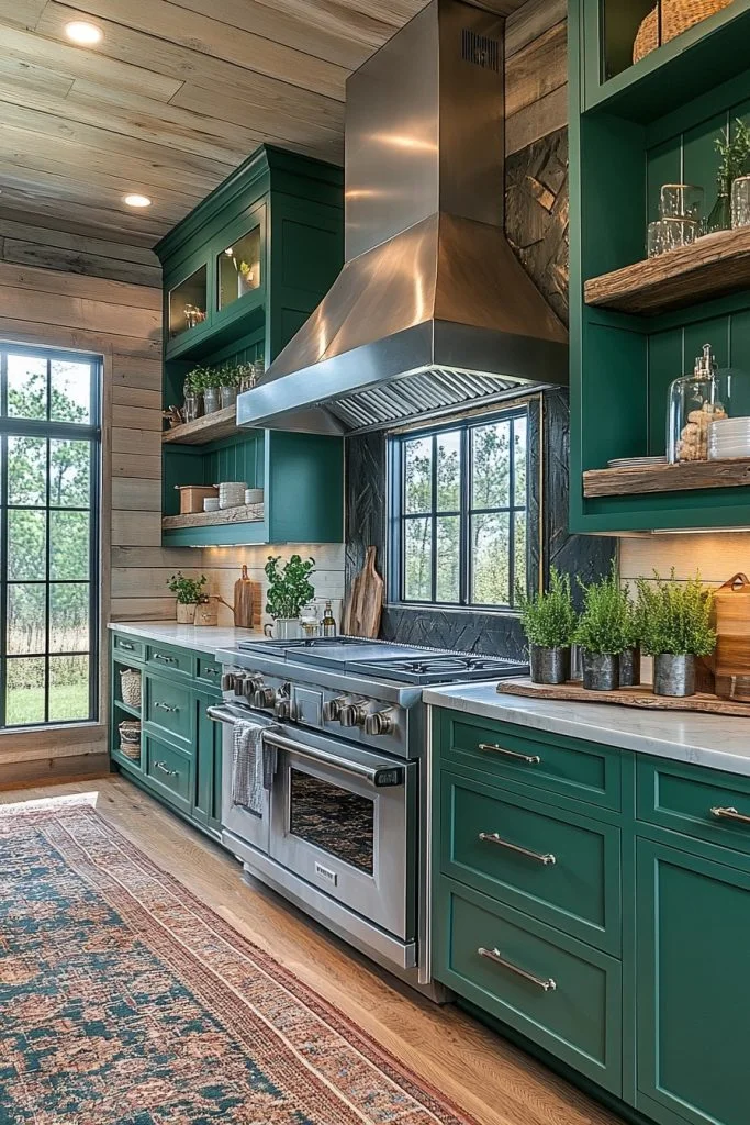 Bold Color Scheme Barndominium Kitchen