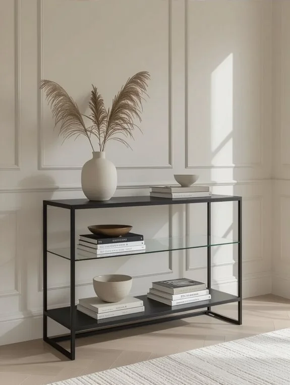 sleek black glass shelving
