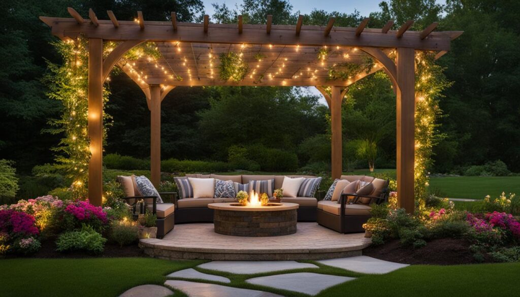 outdoor spaces ideas with lighting and pergolas