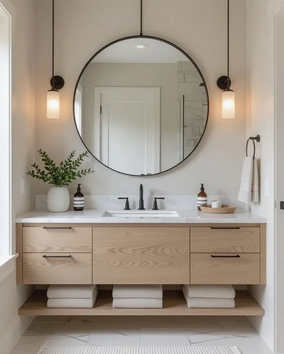 round mirror over vanity