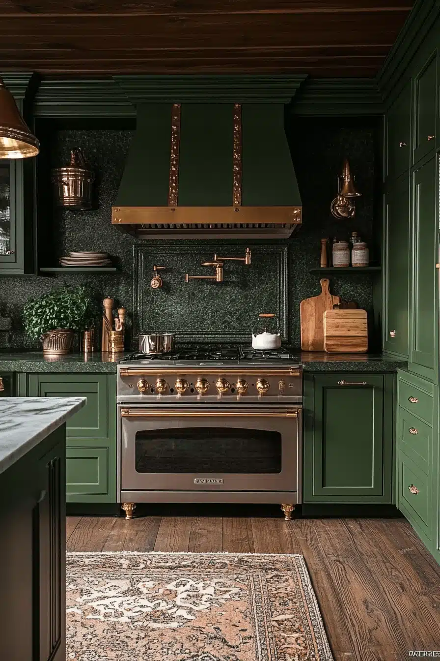 dark green kitchen cabinets