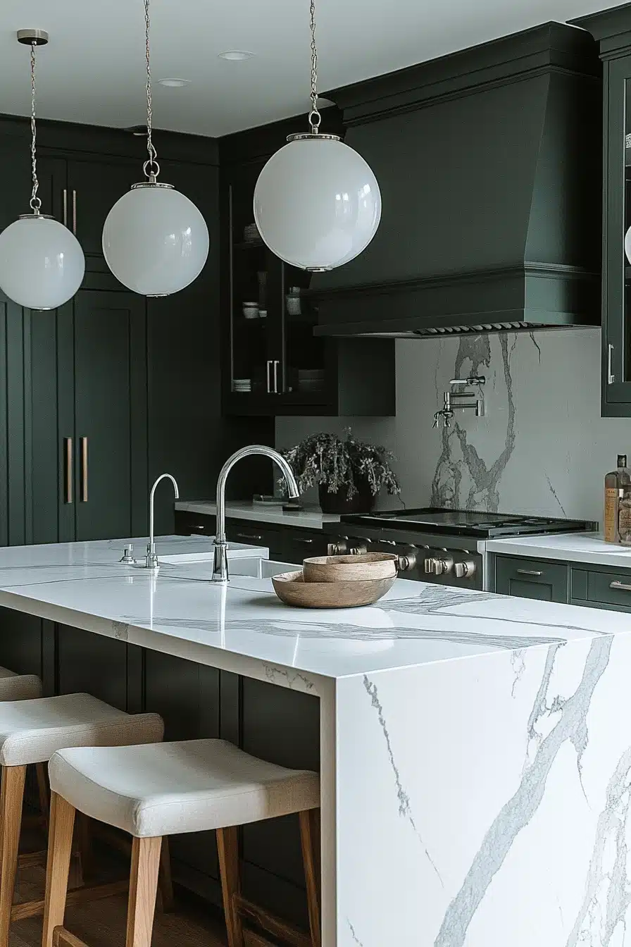 dark green kitchen cabinets
