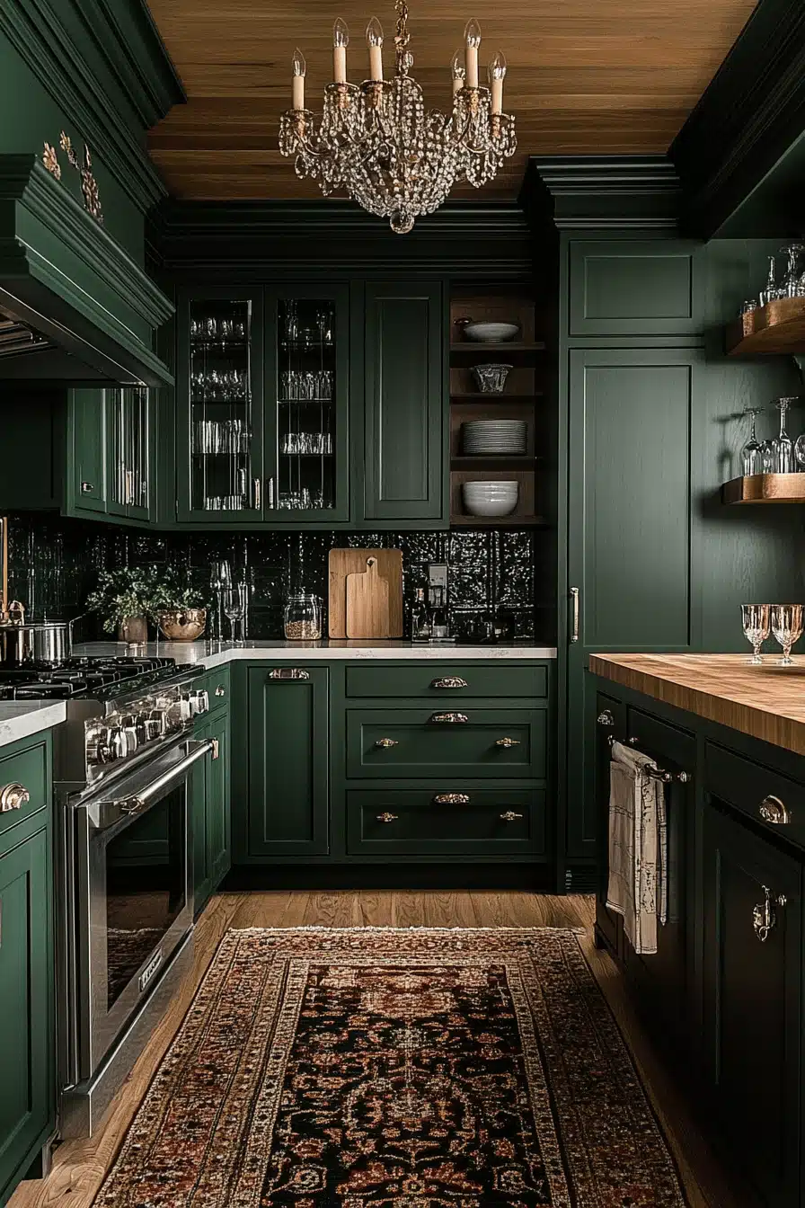 dark green kitchen cabinets