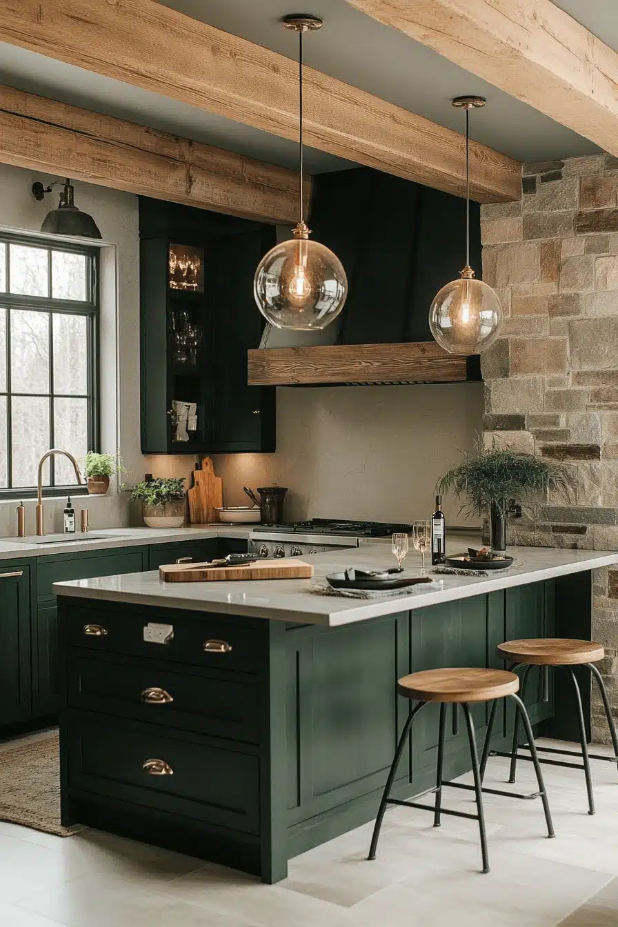 dark green kitchen cabinets