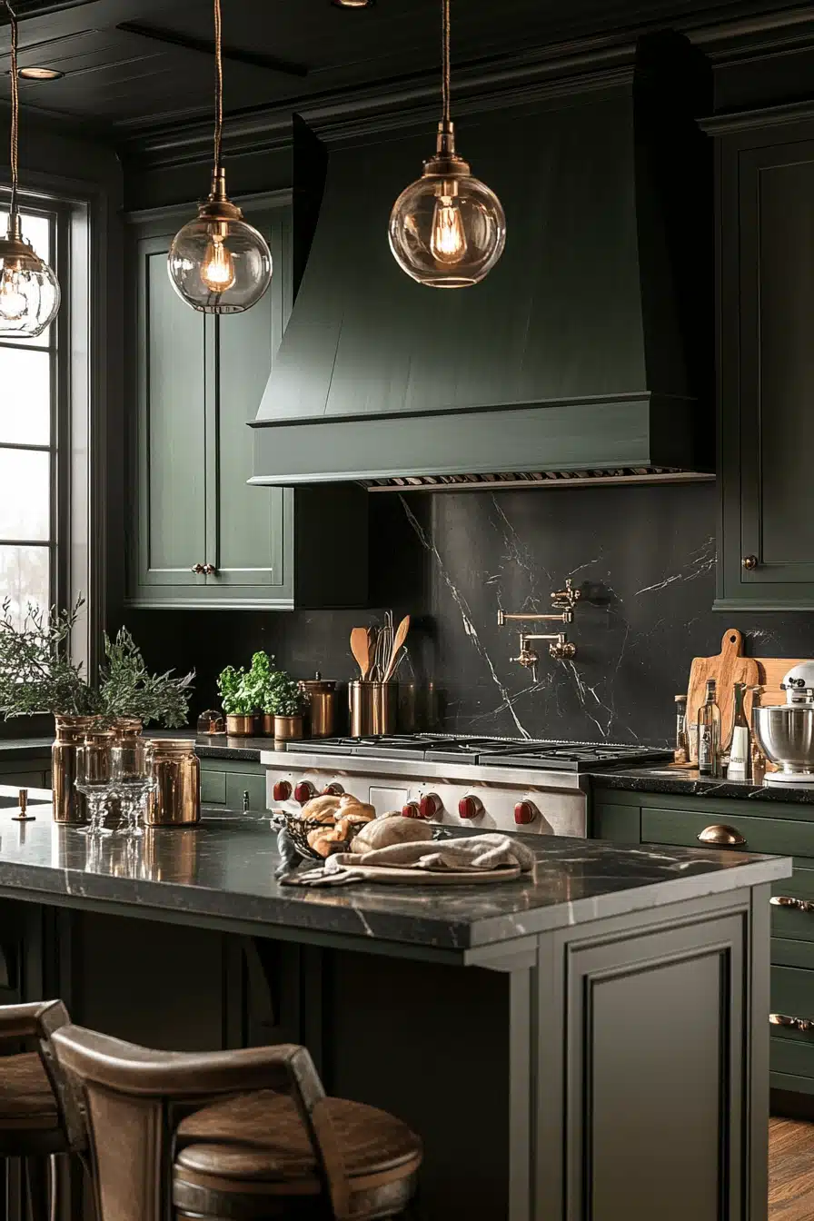 dark green kitchen cabinets
