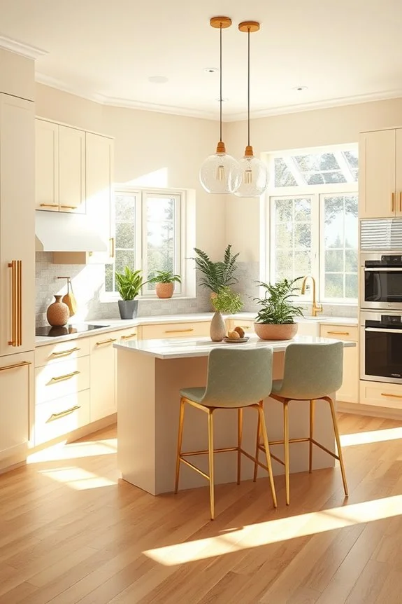 inviting beige kitchen greenery