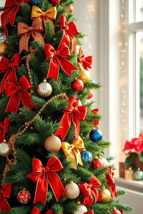 colorful bows with ornaments