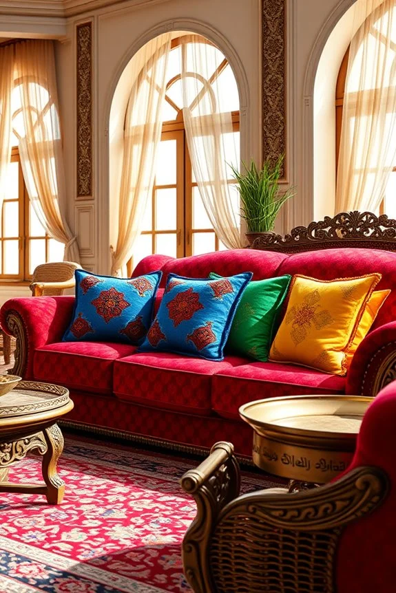 Brightly colored throw pillows