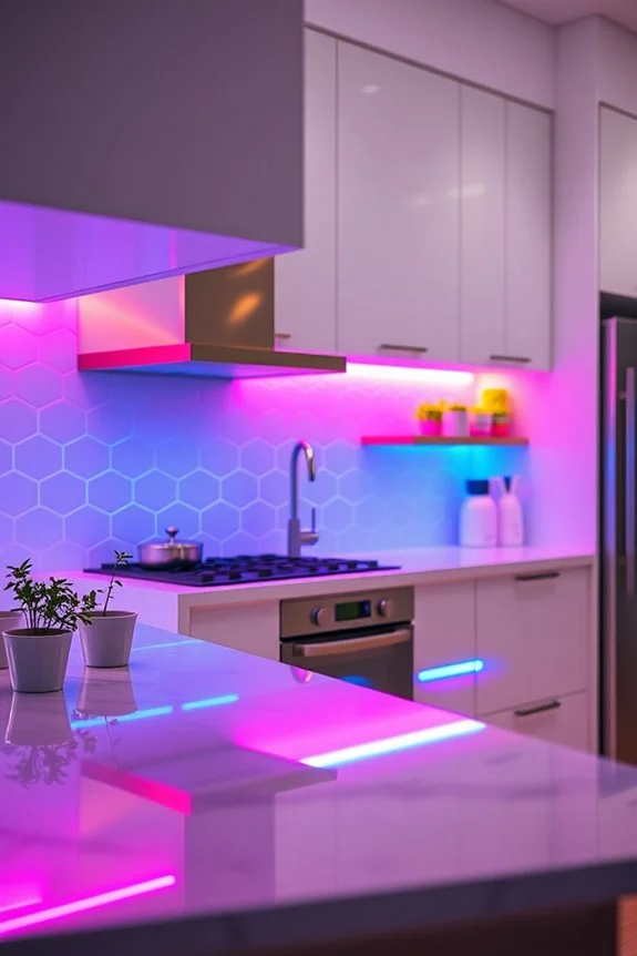 playful neon kitchen lighting