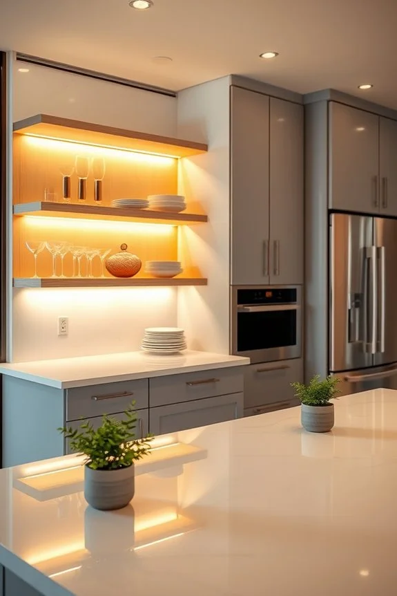 stylish illuminated open shelving