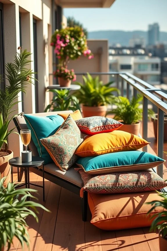 colorful cushions on balcony seating
