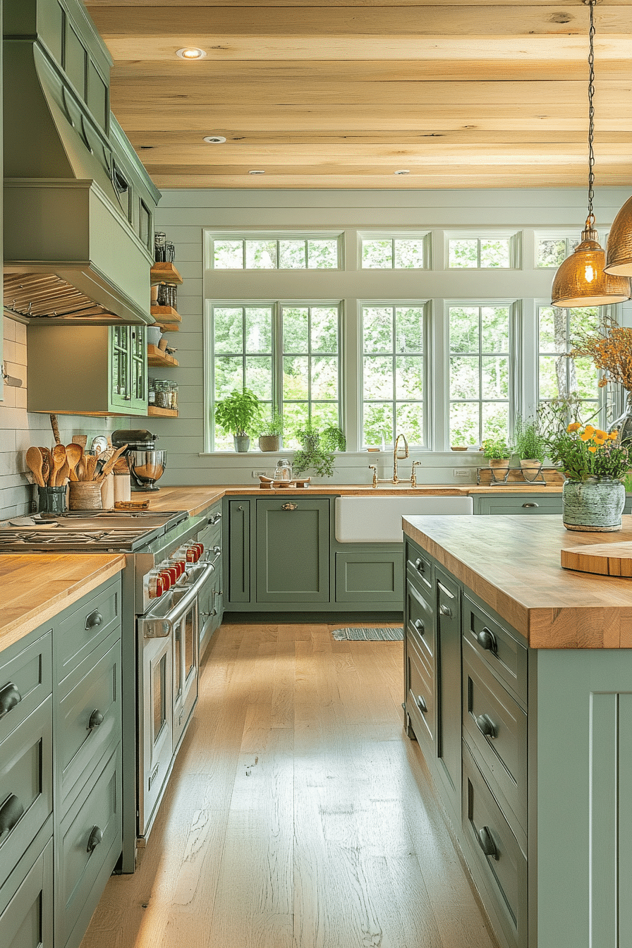 balanced sage green kitchen