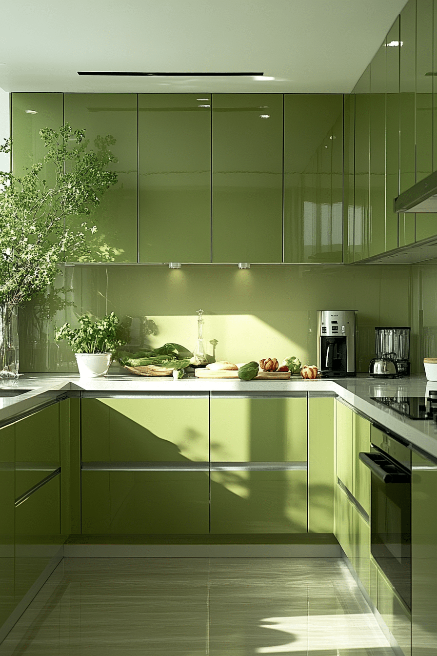 clean line sage green kitchen