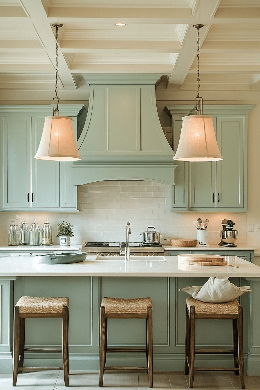 welcoming sage green kitchen