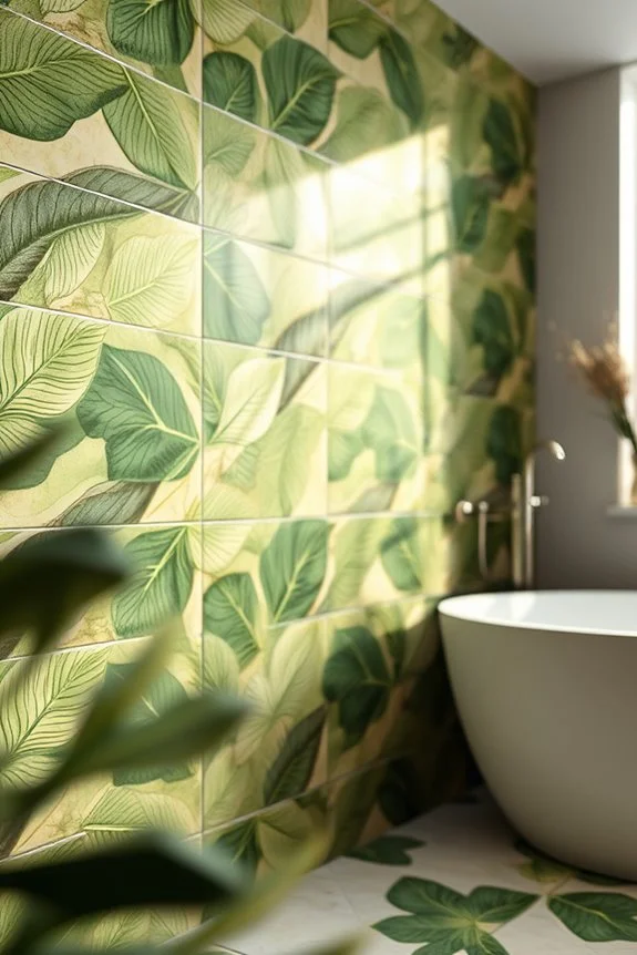 leaf pattern bathroom tiles