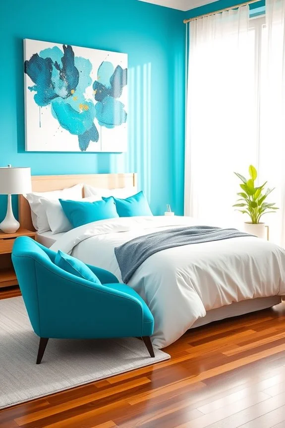 bright cyan bedroom