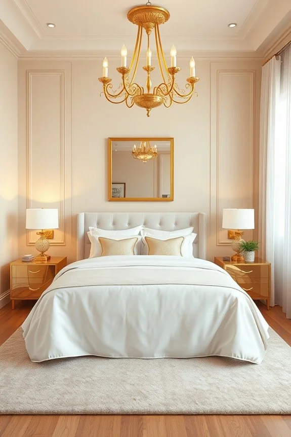 gold lighting fixtures in bedroom